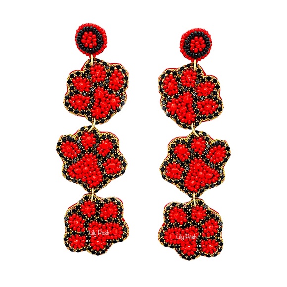 Beaded Tiger Paw Earring, Football Game Day Earring - Picture 1 of 2